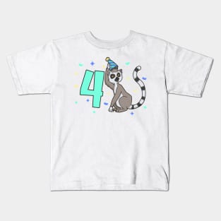 I am 4 with lemur - kids birthday 4 years old Kids T-Shirt